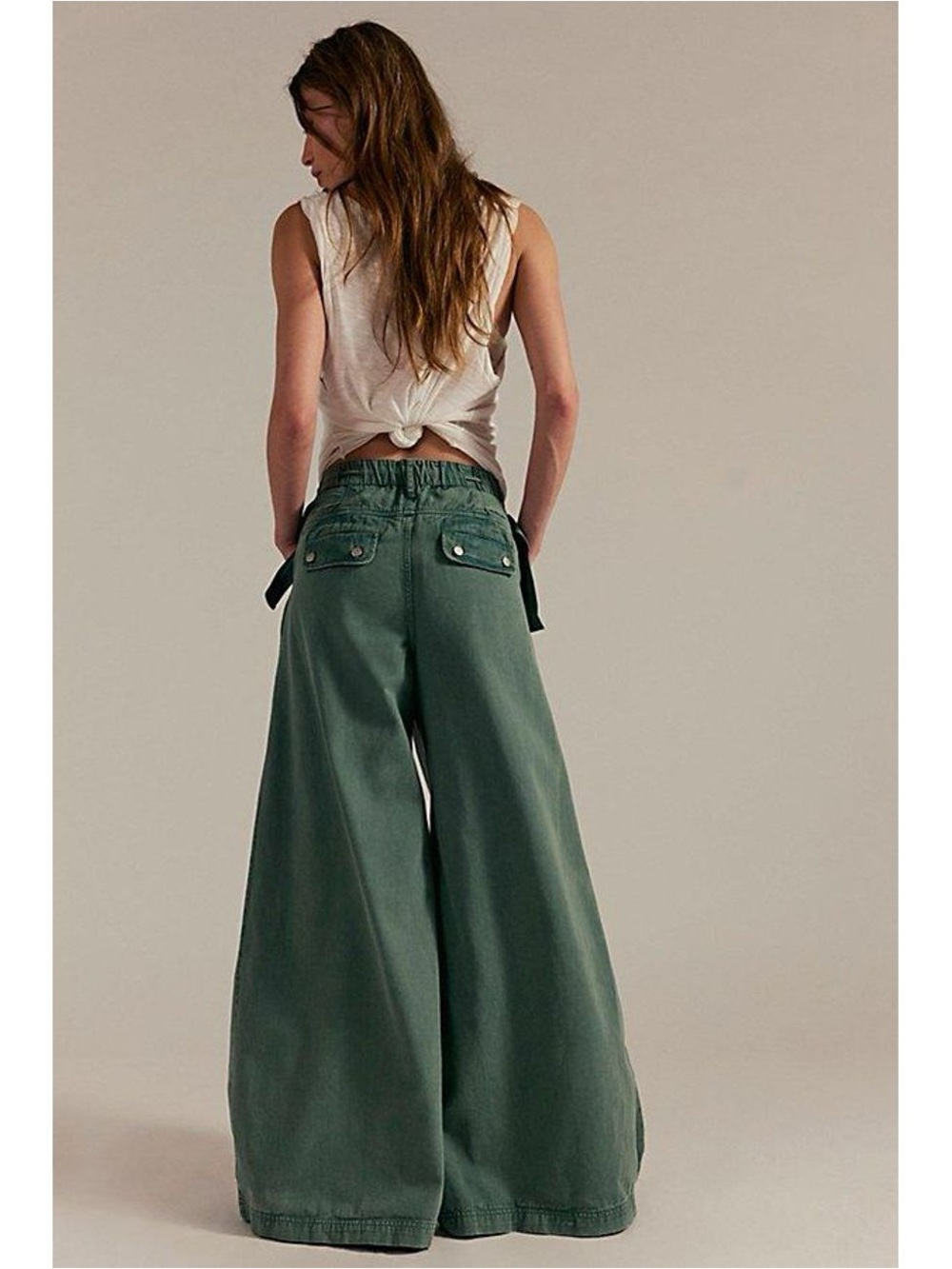Free People Julien Wide Leg Chino Trouser Pants in Green - Picture 3 of 12